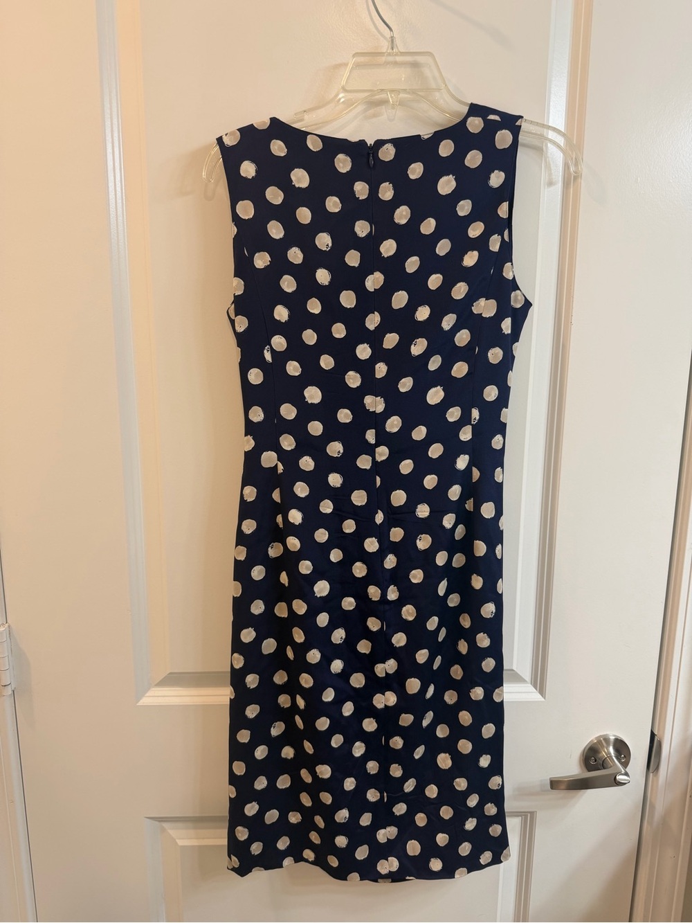 St. John Navy Silk Polka Dot Ruched Draped Sheath Cocktail Dress Size 2 - Picture 3 of 5